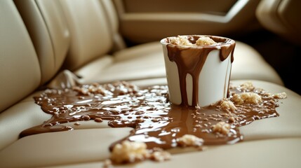 Chocolate splatters on soft leather, making a tempting mess in the car