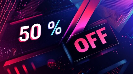 Fototapeta premium Exciting discount event 50% off sale on trendy graphics online store digital content vibrant atmosphere promotional concept