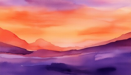 Fototapeta premium Generated image abstract watercolor background sunset sky orange purple