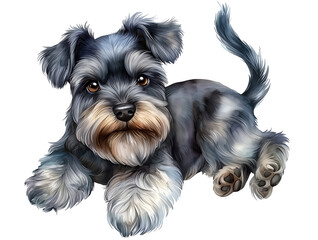 Playful schnauzer dog indoor setting digital art whimsical close-up pet love concept