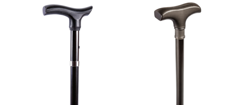 Two walking canes with different colored handles isolated with transparent background