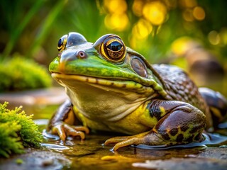 Fototapeta premium American Bullfrog: Amphibian Portrait - Nature Photography - Wildlife Documentary