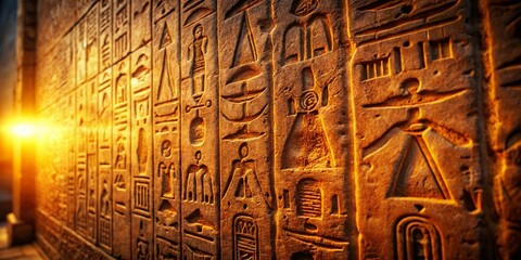 Ancient Egyptian Hieroglyphs, Mysterious Symbols,  Sacred Script,  Wall Carvings,  Stone Tablet Photography