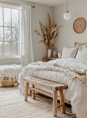 Serene and Clean Modern Farmhouse Bedroom with Large Windows and Light Palette