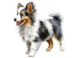 Obraz premium Playful shetland sheepdog in vibrant garden setting captured in dynamic portrait style