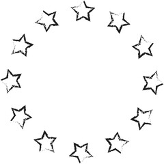 Hand drawn ink stars, icon, symbol, logo. Doodle sketchy brush style