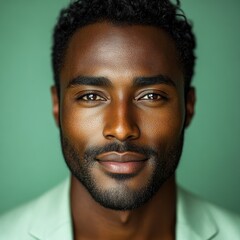 Obraz premium Portrait of a smiling, confident African American businessman in a suit, studio background