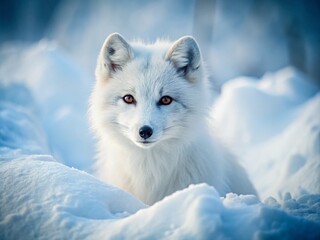 Arctic Fox Camouflage: Vintage Wildlife Photography - Snowy Tundra, Winter Fur, Hidden Predator