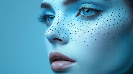 Fototapeta premium A woman with blue eyes and blue makeup