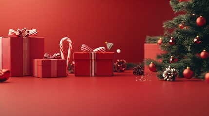 Red Christmas Gifts Presents Under Tree Decorations