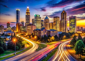 Fototapeta premium Atlanta Downtown Skyline Photography: Stunning Cityscape Images, High-Rise Buildings, Georgia Architecture