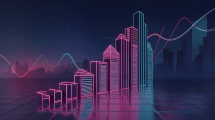 Naklejka premium Neon Financial Bar Chart