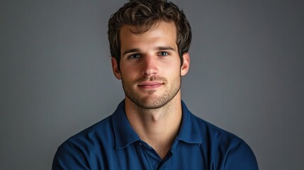 Fototapeta premium Young Male Teacher in Blue Shirt for Educational Portrait Use