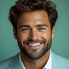Fototapeta premium Confident businessman with a suit and a smile in a studio background, He looking at the camera