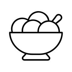 Fototapeta premium bowl of scoops icon, ice cream day line art, ice cream icon - simple black line art icon of bowl of scoops, symbolizing ice cream day celebrations. ice cream vector art.