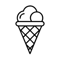 classic ice cream cone icon, ice cream day line art, ice cream icon - simple black line art icon of classic ice cream cone, symbolizing ice cream day celebrations. ice cream vector art.