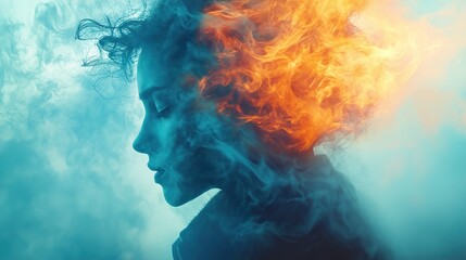 Fiery Soul: Abstract Portrait of a Woman in Smoke and Fire