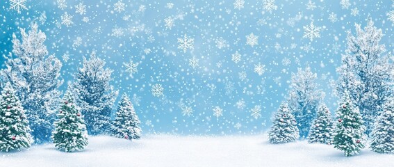 Snowy Winter Wonderland Scene with Christmas Trees