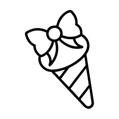 ice cream cone with bow icon, ice cream day line art, ice cream icon - simple black line art icon of ice cream cone with bow, symbolizing ice cream day celebrations. ice cream vector art.