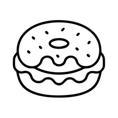 ice cream donut sandwich icon, ice cream day line art, ice cream icon - simple black line art icon of ice cream donut sandwich, symbolizing ice cream day celebrations. ice cream vector art.