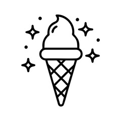 ice cream cone with sparkles icon, ice cream day line art, ice cream icon - simple black line art icon of ice cream cone with sparkles, symbolizing ice cream day celebrations. ice cream vector art.