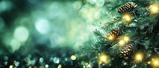 Enchanting Christmas Tree Branch with Pine Cones and Fairy Lights