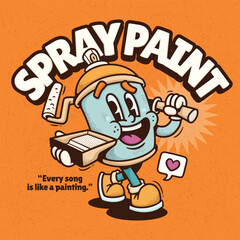 Spray Paint Trendy Retro Cartoon Vector Hand Drawn 