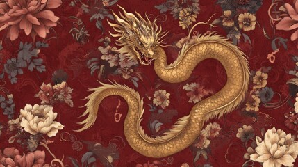 Obraz premium Majestic dragon artwork cultural heritage digital illustration vibrant colors close-up mythical symbolism for art enthusiasts