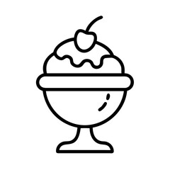 ice cream sundae with cherry icon, ice cream day line art, ice cream icon - simple black line art icon of ice cream sundae with cherry, symbolizing ice cream day celebrations. ice cream vector art.