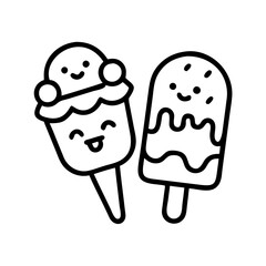 ice cream themed stickers icon, ice cream day line art, ice cream icon - simple black line art icon of ice cream themed stickers, symbolizing ice cream day celebrations. ice cream vector art.