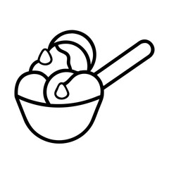 scoop of rocky road icon, ice cream day line art, ice cream icon - simple black line art icon of scoop of rocky road, symbolizing ice cream day celebrations. ice cream vector art.