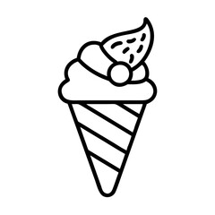 strawberry swirl cone icon, ice cream day line art, ice cream icon - simple black line art icon of strawberry swirl cone, symbolizing ice cream day celebrations. ice cream vector art.