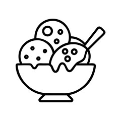 sundae with cookie crumbles icon, ice cream day line art, ice cream icon - simple black line art icon of sundae with cookie crumbles, symbolizing ice cream day celebrations. ice cream vector art.