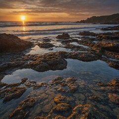 Sunset at a Rocky Beach with Tide Pools