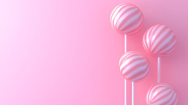 white and pink lolipops spiral with wooden stick on pink background , childhood sweets on pink background , Sweet sugar candy swirl in modern fashion style , Minimal design
