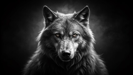 Fototapeta premium Black and White Werewolf Minimalist Photography: Monochrome Lycanthrope, Dark Fantasy Art