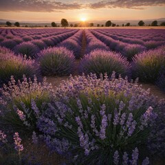 Blooming Lavender Fields at Sunrise