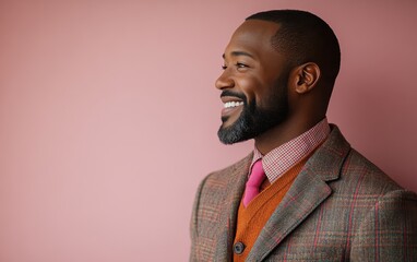 Obraz premium Portrait of a smiling, confident African American businessman in a suit, studio background