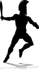 A Spartan or Trojan ancient Greek hoplite warrior silhouette. Could also be a Roman gladiator.