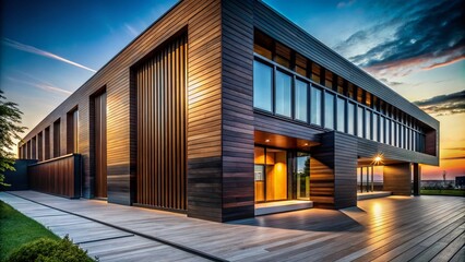 Obraz premium Black Stained Wood Architecture: Dark Wooden Structures, Exterior Design, Modern Building Facades
