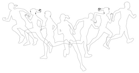 A set of silhouette runners running or jogging. Active sports people healthy players fitness silhouettes concept.