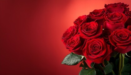 赤い薔薇の花束をプレゼント　赤色背景素材