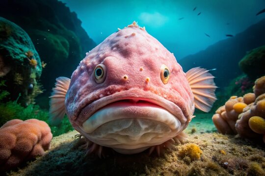 Blobfish Underwater Photography: Deep Sea Creature, Rare Fish, Endangered Species, Ocean Life, Abyssal Zone