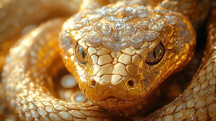 Obraz premium Golden Diamond Encrusted Snake Close Up View