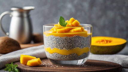  chia pudding with layers of mango puree 