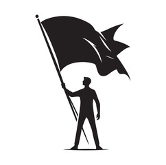 man holding a flag silhouette vector illustration