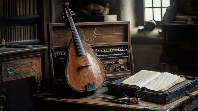 Antique Viola da Gamba and Sheet Music
