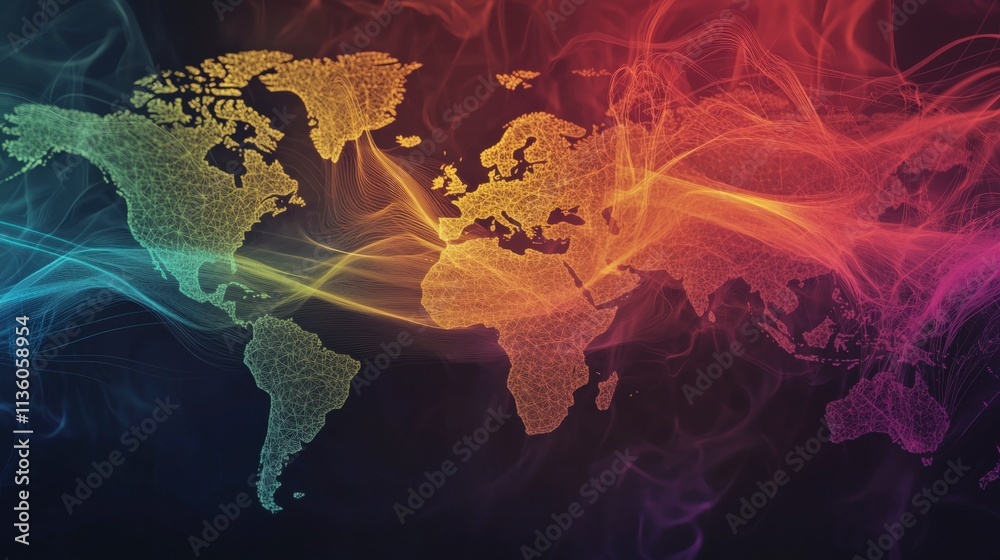 Poster global map with soft glow abstract background digital art creative environment vibrant colors for vi