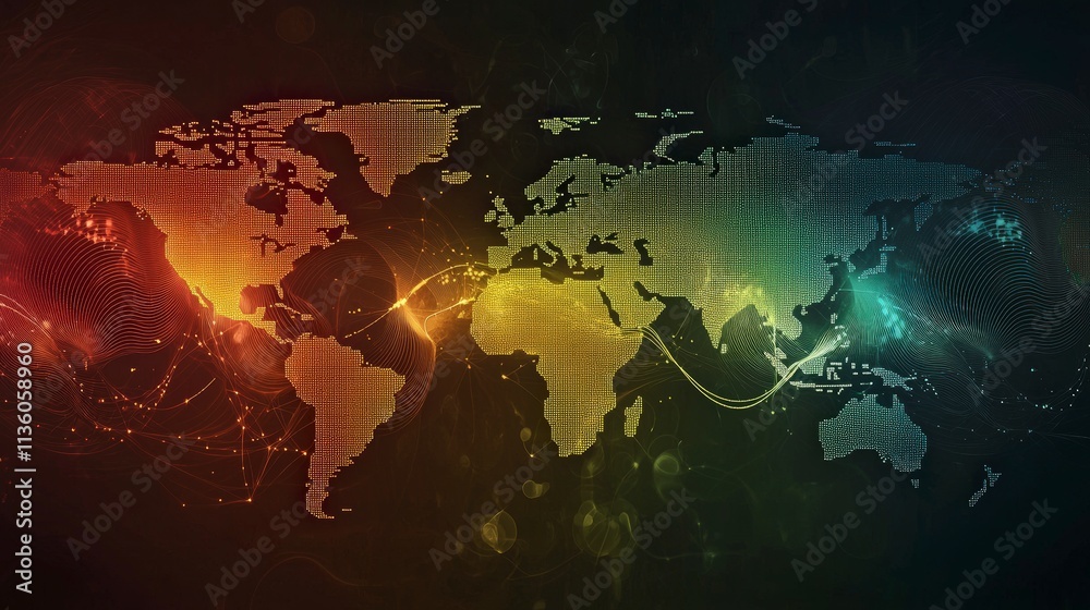 Poster Global connectivity map glowing against dark background digital visualization tech environment abstract concept