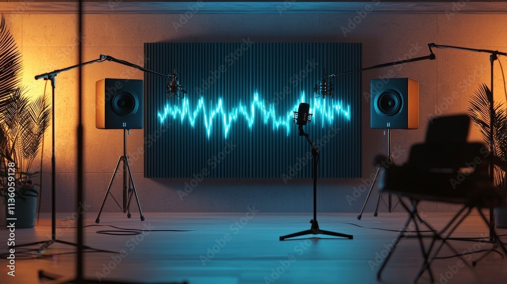 Poster innovative dialogue recording setup studio modern technology indoor wide angle sound engineering ins